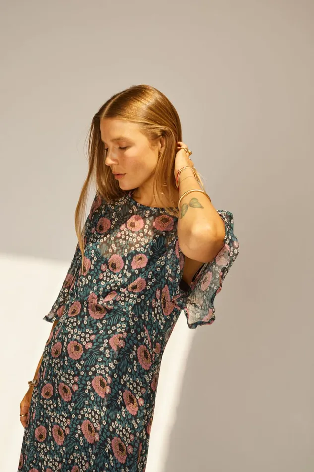 Lily Dress Vintage Flowers Indigo Women Natalie Martin Dresses