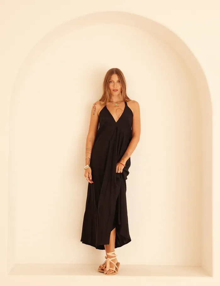 Lola Dress Black Silk Women Natalie Martin Coverups