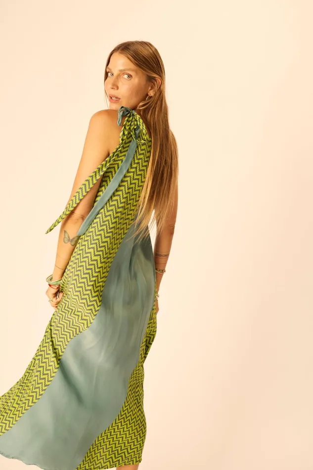 Lola Dress Block Zigzag Lime Women Natalie Martin Dresses