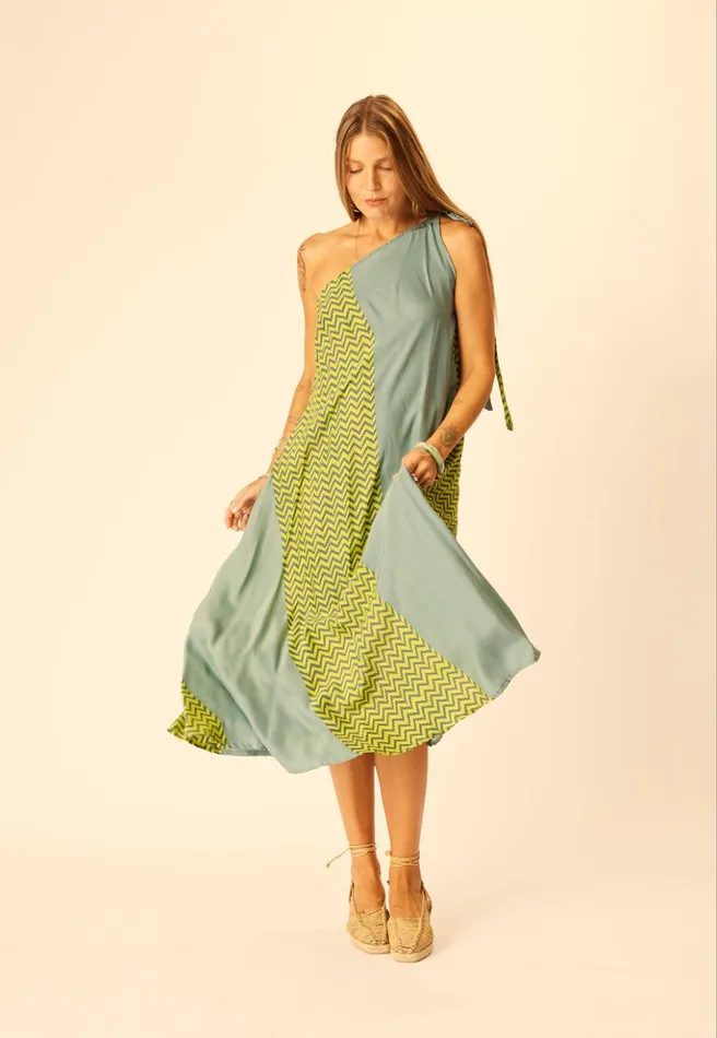 Lola Dress Block Zigzag Lime Women Natalie Martin Dresses