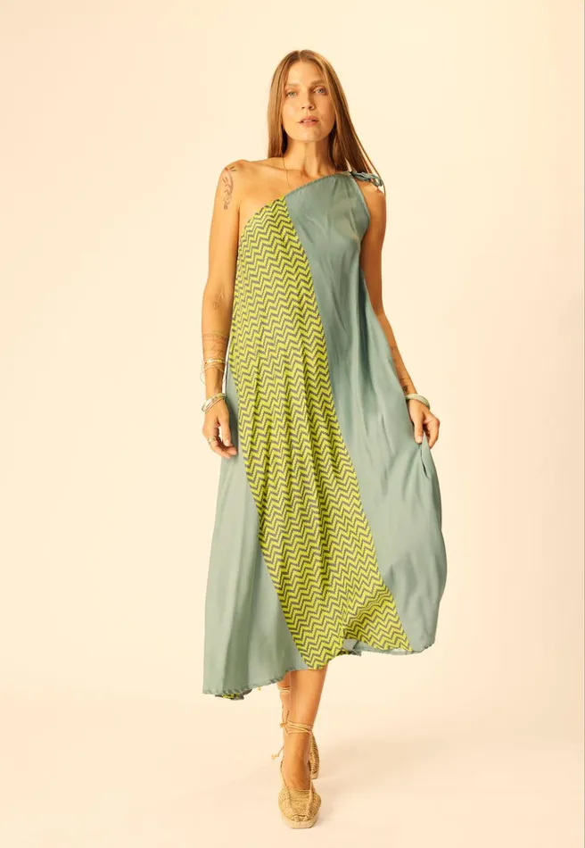 Lola Dress Block Zigzag Lime Women Natalie Martin Dresses