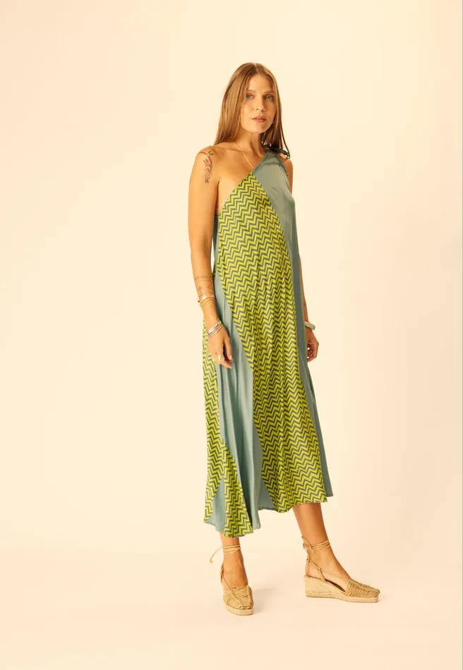 Lola Dress Block Zigzag Lime Women Natalie Martin Dresses