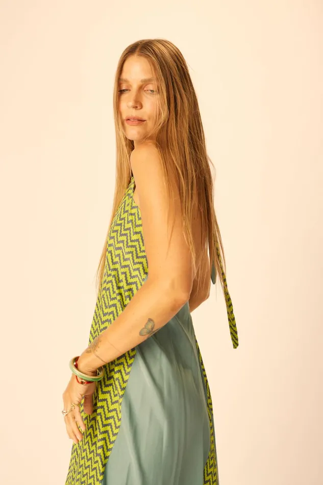 Lola Dress Block Zigzag Lime Women Natalie Martin Dresses
