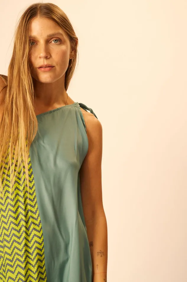 Lola Dress Block Zigzag Lime Women Natalie Martin Dresses