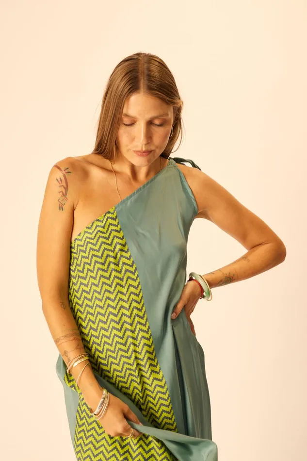 Lola Dress Block Zigzag Lime Women Natalie Martin Dresses