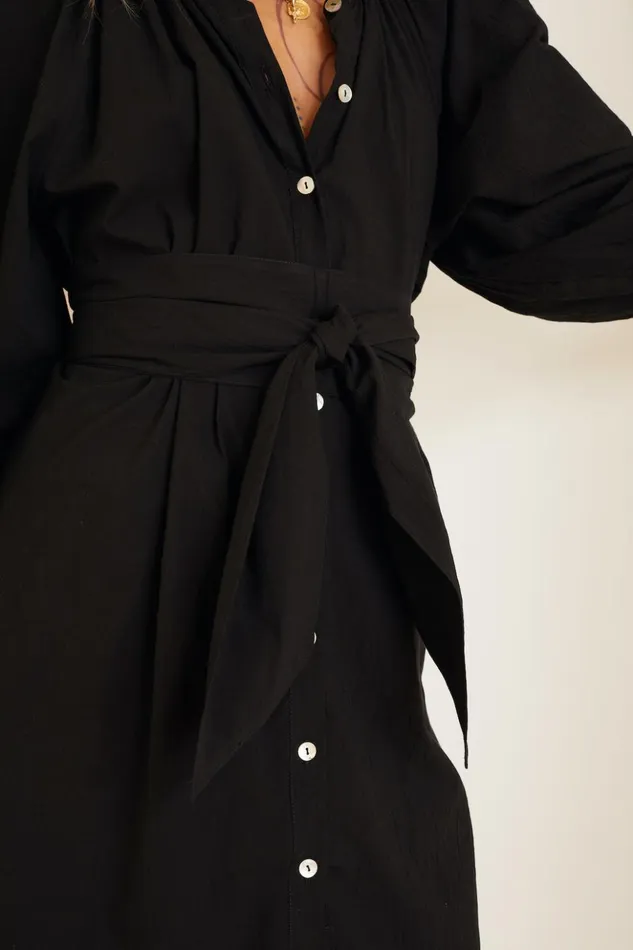 Long Sash Belt Black Flat Cotton Women Natalie Martin