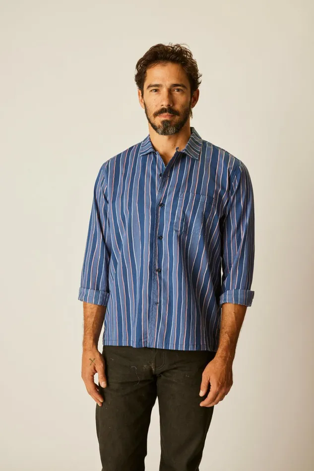 Louis Shirt Batik Stripe Navy Men Natalie Martin