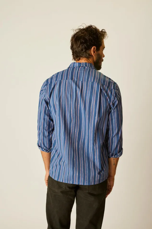 Louis Shirt Batik Stripe Navy Women Natalie Martin Tops