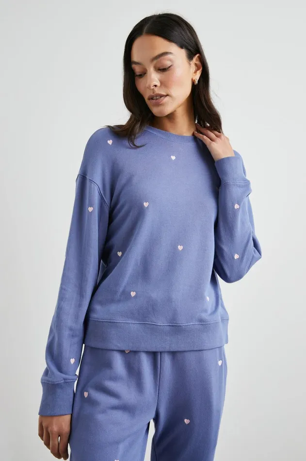Lounge Women Rails Ramona Sweatshirt Pink Periwinkle Hearts Embroidery