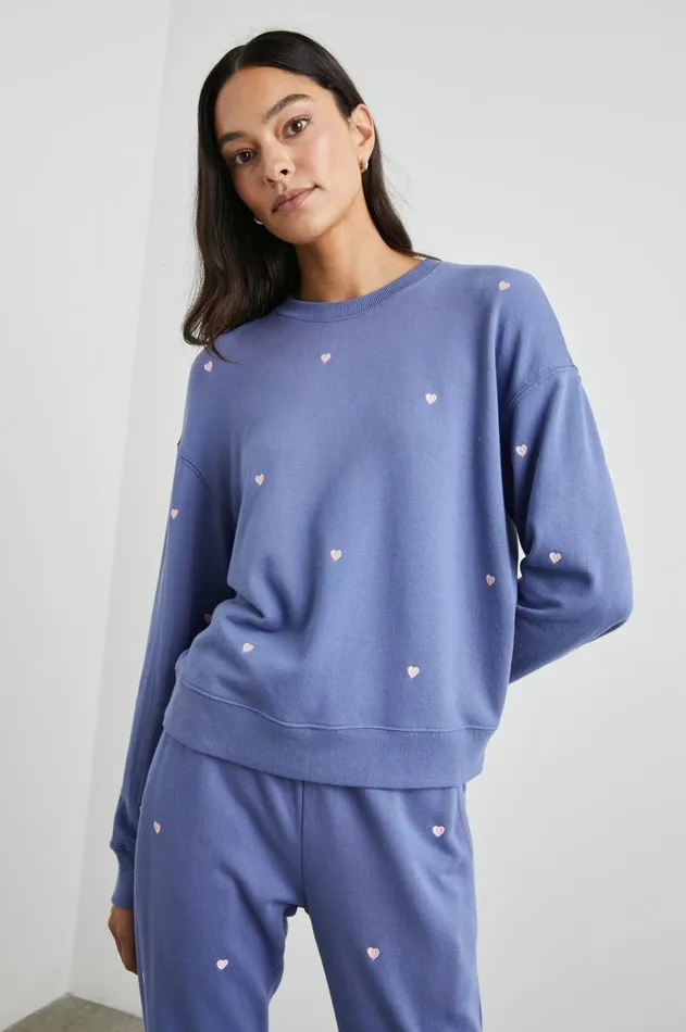 Lounge Women Rails Ramona Sweatshirt Pink Periwinkle Hearts Embroidery