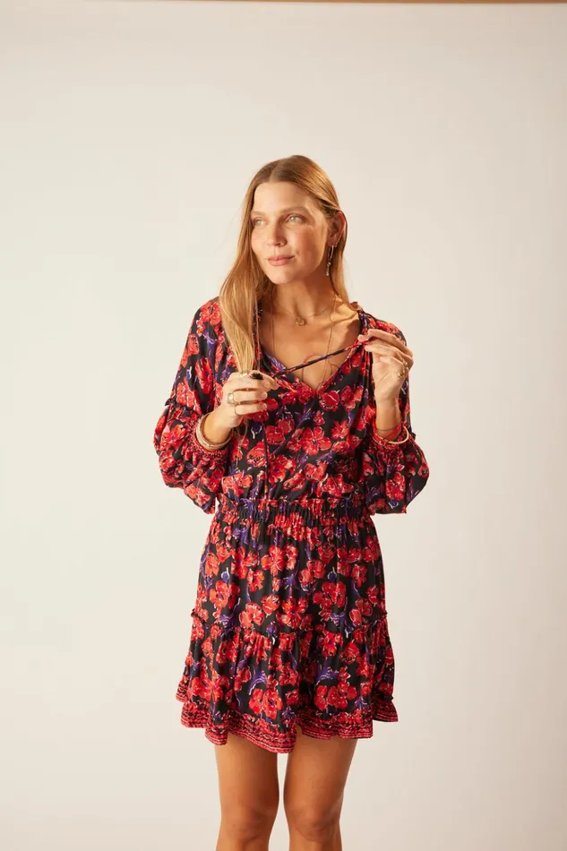 Maggie Dress Silk Watercolor Print Onyx Women Natalie Martin Dresses