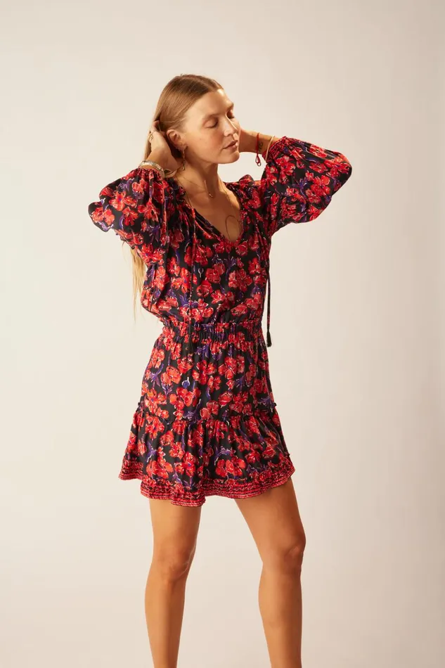 Maggie Dress Silk Watercolor Print Onyx Women Natalie Martin Dresses