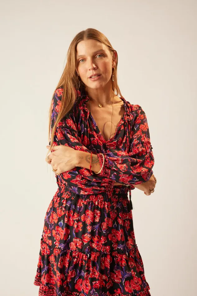 Maggie Dress Silk Watercolor Print Onyx Women Natalie Martin Dresses