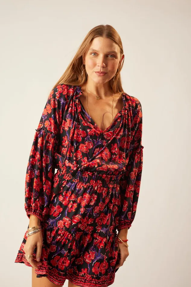 Maggie Dress Silk Watercolor Print Onyx Women Natalie Martin Dresses