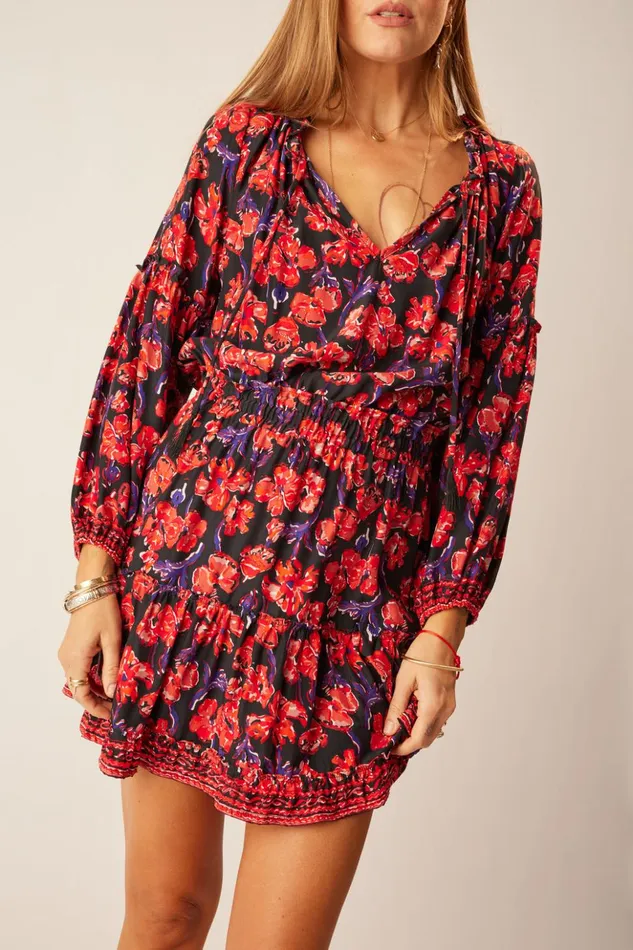 Maggie Dress Silk Watercolor Print Onyx Women Natalie Martin Dresses