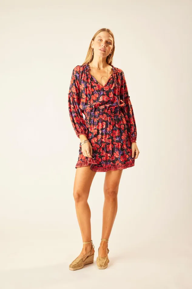 Maggie Dress Silk Watercolor Print Onyx Women Natalie Martin Dresses