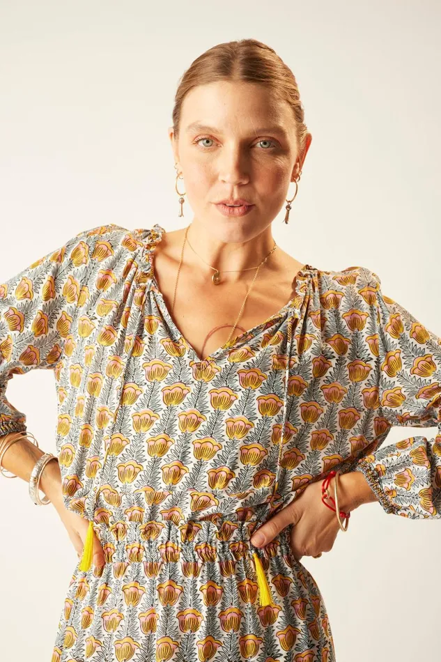 Maggie Dress Tulip Print French Blue Women Natalie Martin Dresses