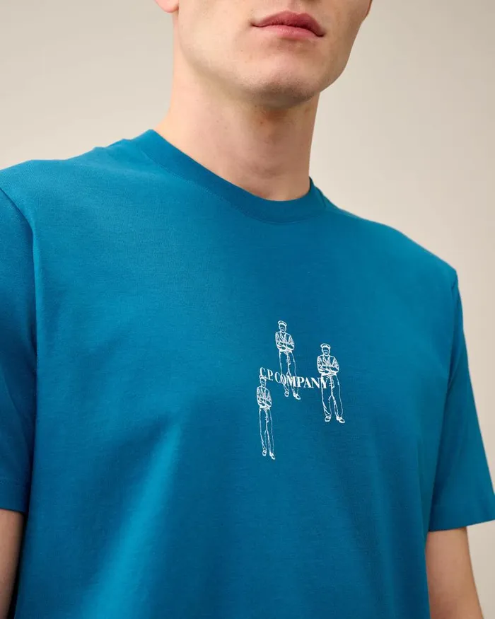 Man 301 Jersey Relaxed Graphic Tshirt Ink Blue CP Company Tshirts and Polo