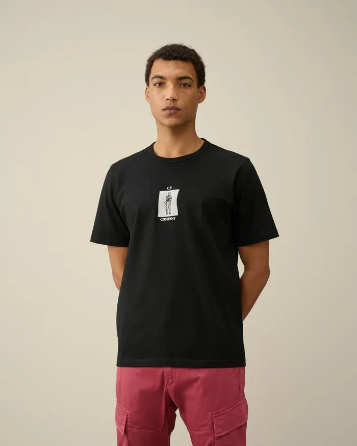 Man 302 Mercerized Jersey Twisted Graphic Tshirt Black CP Company Tshirts and Polo