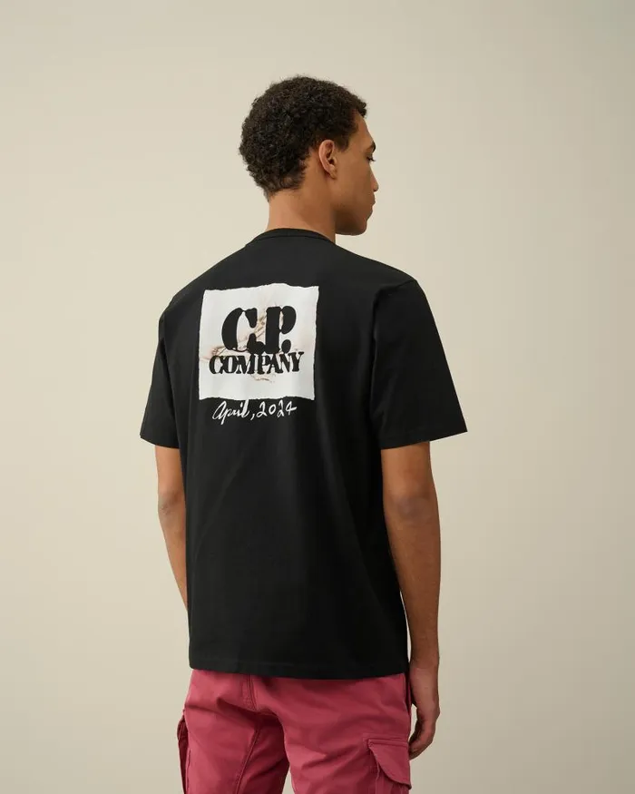 Man 302 Mercerized Jersey Twisted Graphic Tshirt Black CP Company Tshirts and Polo