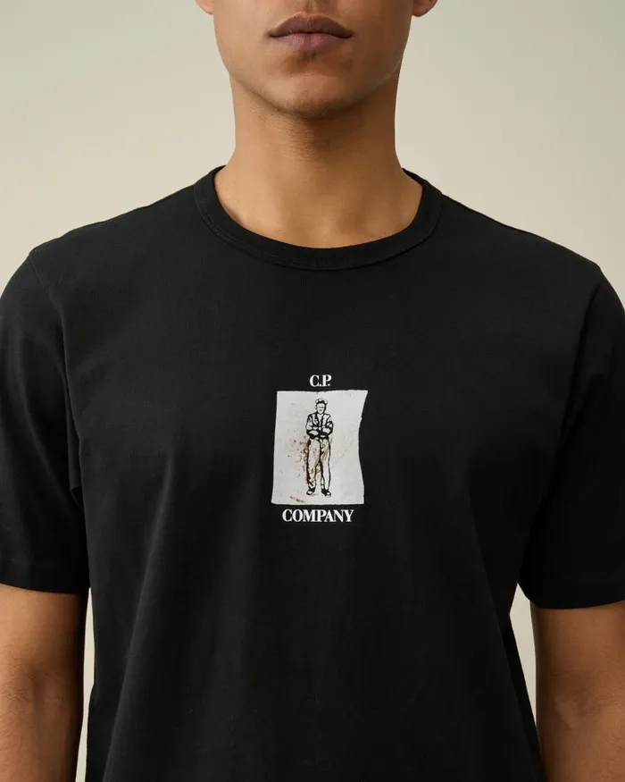 Man 302 Mercerized Jersey Twisted Graphic Tshirt Black CP Company Tshirts and Polo