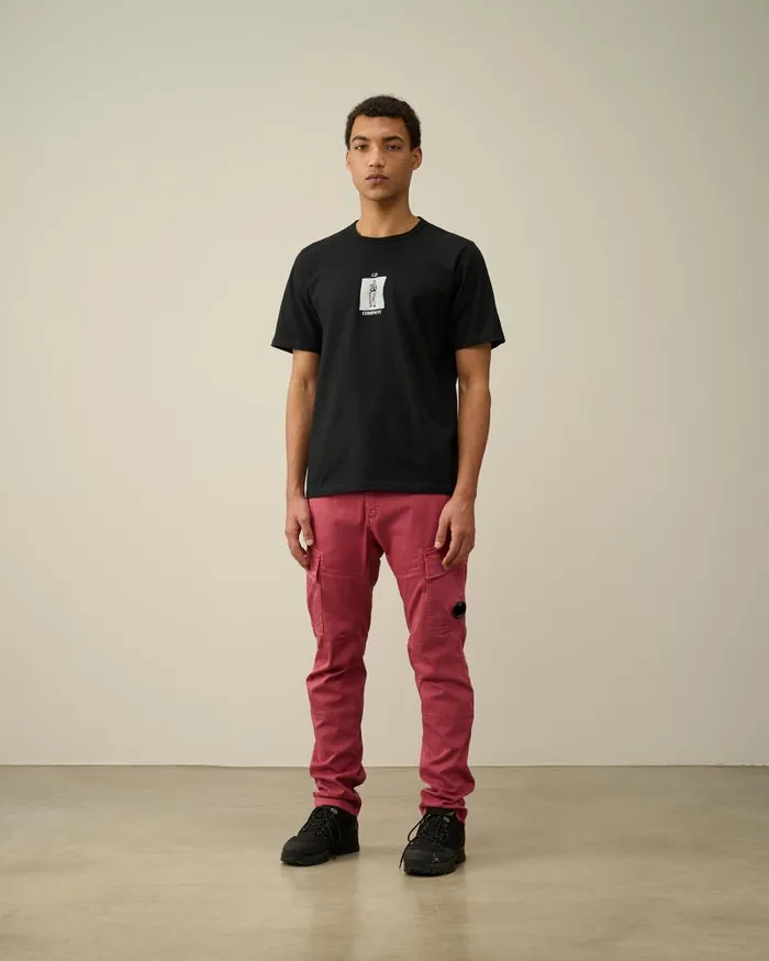 Man 302 Mercerized Jersey Twisted Graphic Tshirt Black CP Company Tshirts and Polo