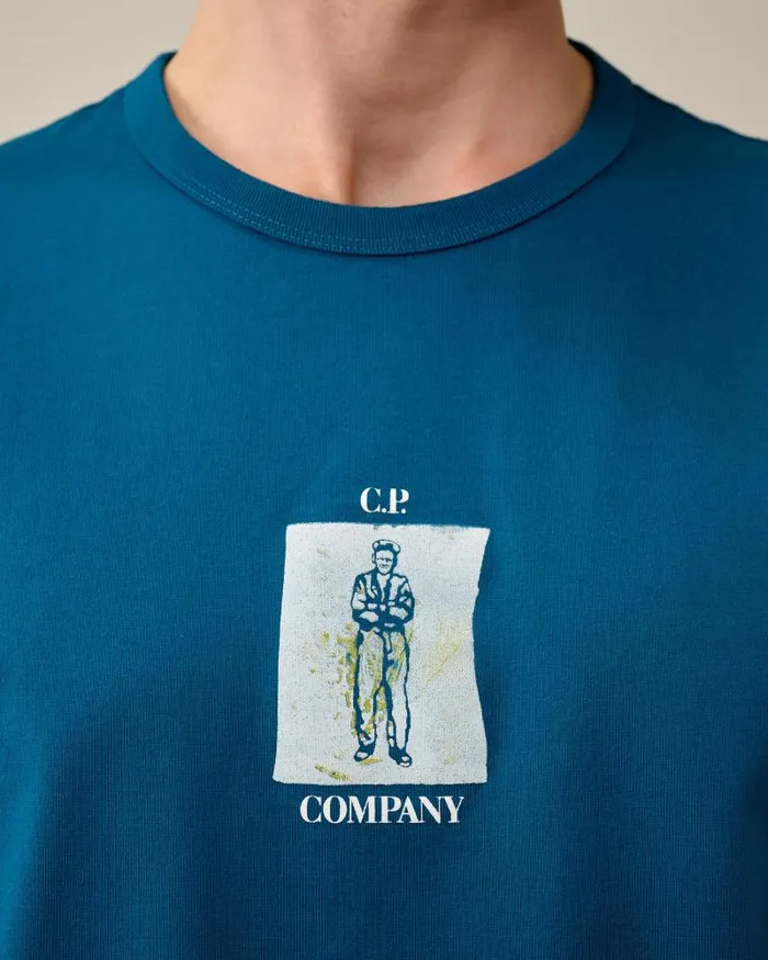 Man 302 Mercerized Jersey Twisted Graphic Tshirt Ink Blue CP Company Tshirts and Polo