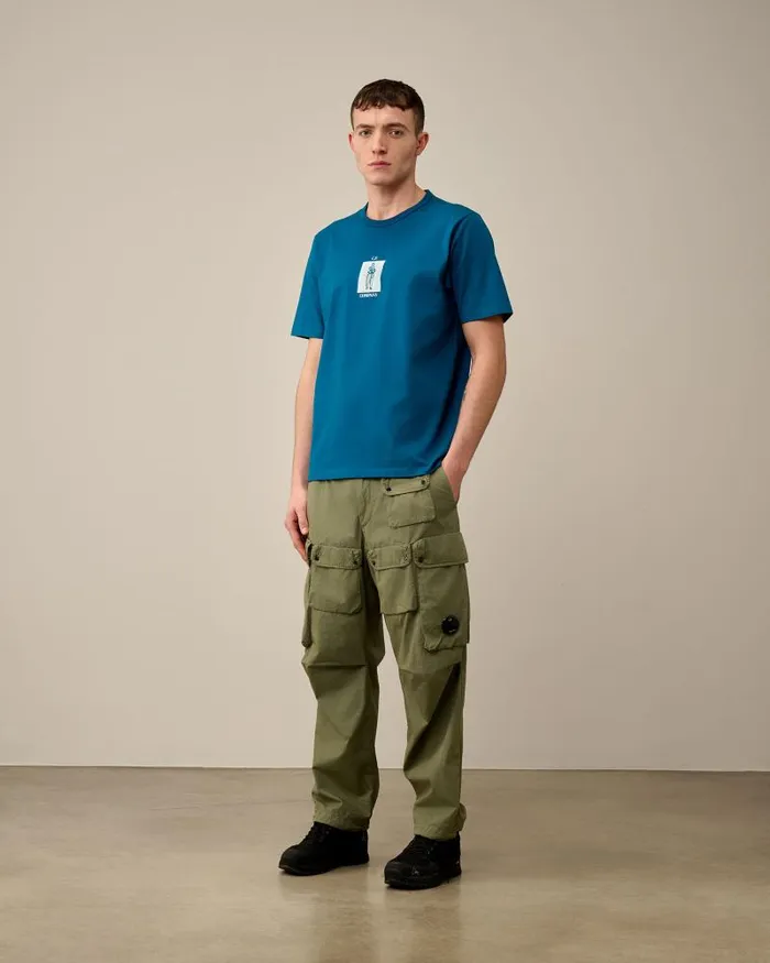 Man 302 Mercerized Jersey Twisted Graphic Tshirt Ink Blue CP Company Tshirts and Polo