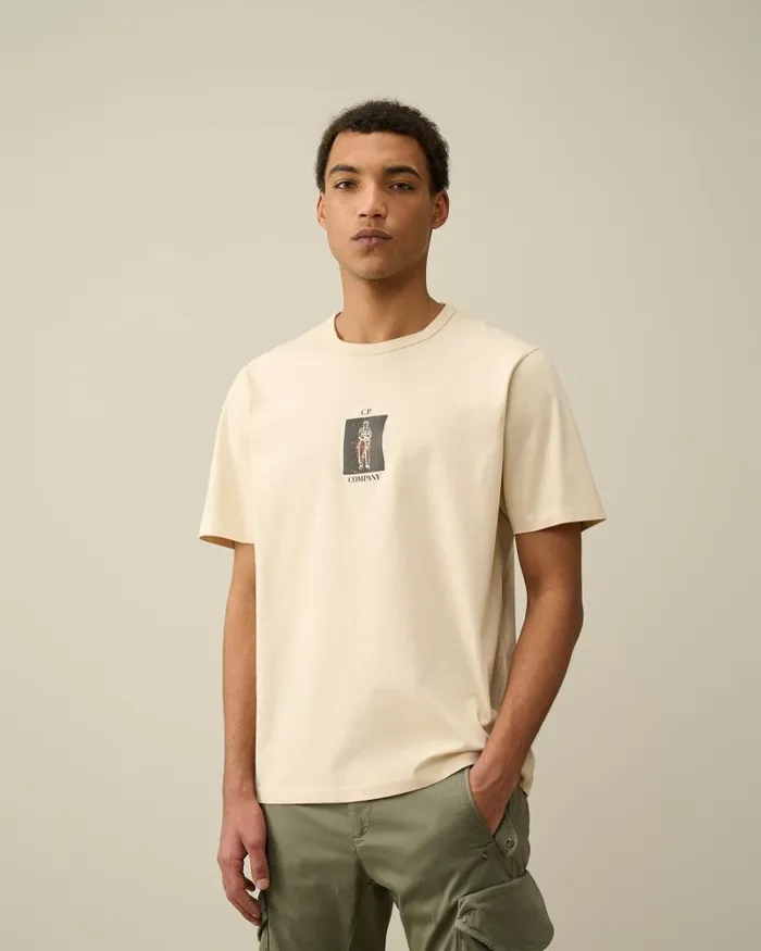 Man 302 Mercerized Jersey Twisted Graphic Tshirt Pistachio Shell 8211 Beige CP Company Tshirts and Polo