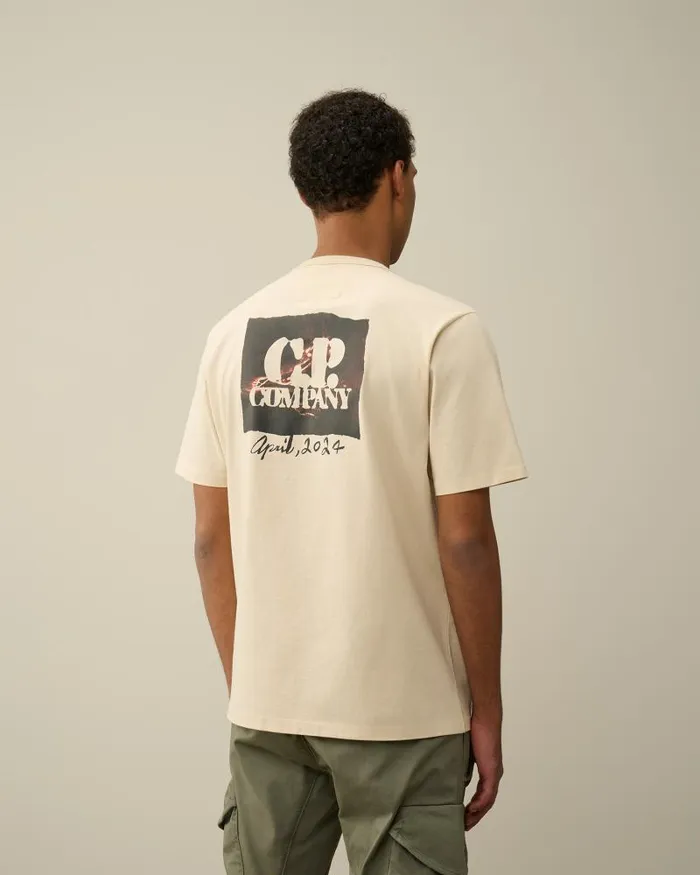 Man 302 Mercerized Jersey Twisted Graphic Tshirt Pistachio Shell 8211 Beige CP Company Tshirts and Polo