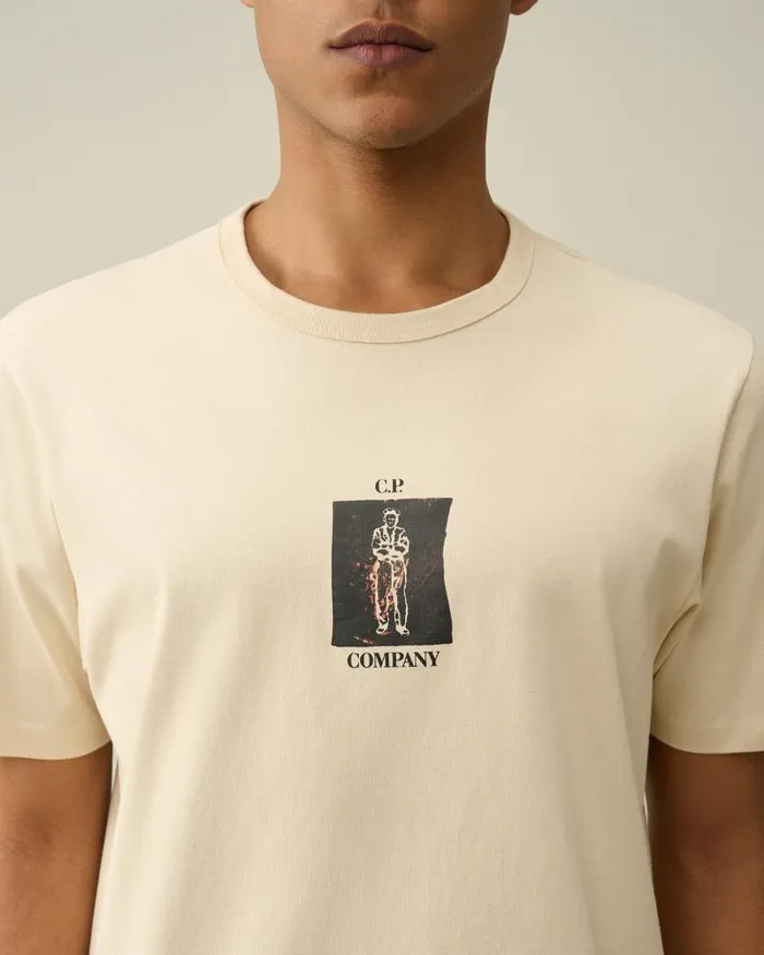 Man 302 Mercerized Jersey Twisted Graphic Tshirt Pistachio Shell 8211 Beige CP Company Tshirts and Polo