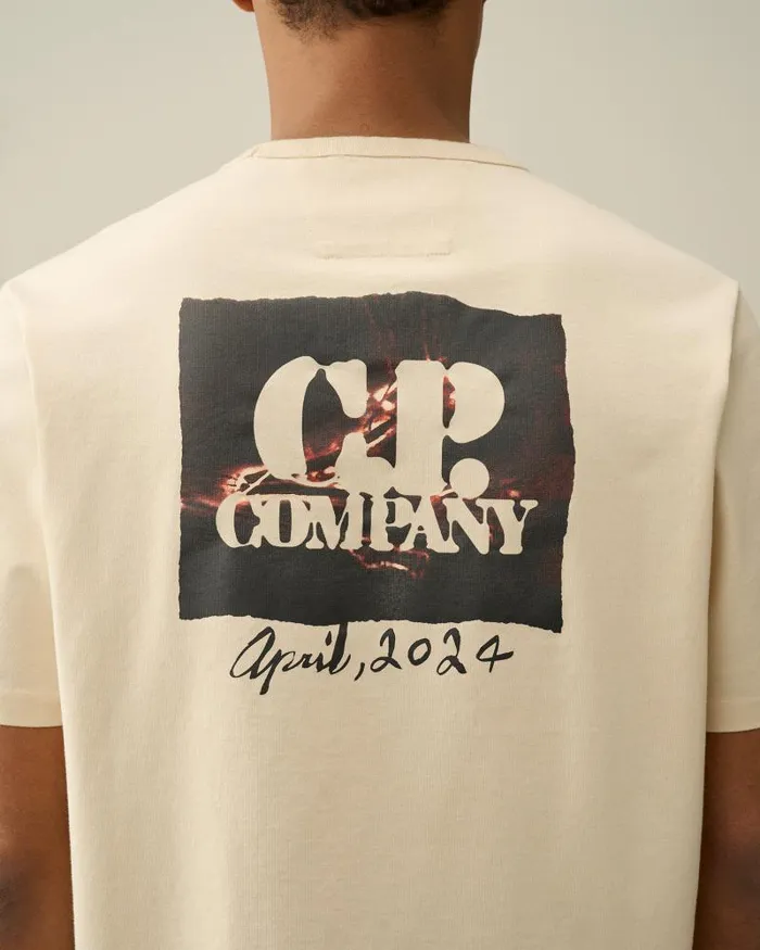 Man 302 Mercerized Jersey Twisted Graphic Tshirt Pistachio Shell 8211 Beige CP Company Tshirts and Polo