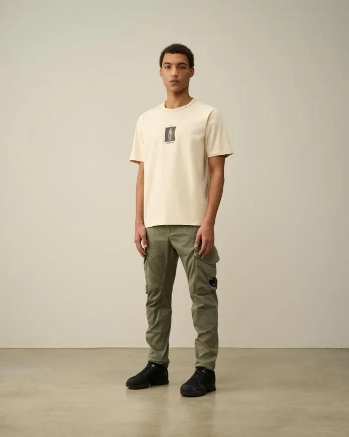 Man 302 Mercerized Jersey Twisted Graphic Tshirt Pistachio Shell 8211 Beige CP Company Tshirts and Polo