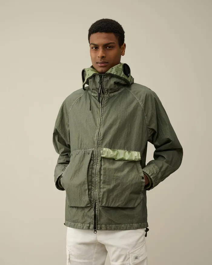 Man 50 Fili Gum Mixed Zipped Goggle Jacket Agave Green CP Company Jacket and Coats