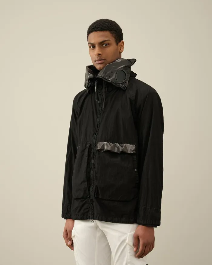 Man 50 Fili Gum Mixed Zipped Goggle Jacket Black CP Company Jacket and Coats