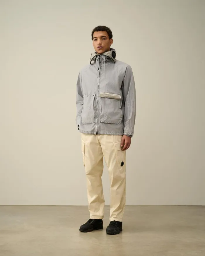 Man 50 Fili Gum Mixed Zipped Goggle Jacket Drizzle Grey CP Company Jacket and Coats