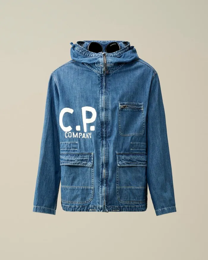 Man Blu Goggle Jacket Stone Bleach 8211 Blue CP Company Jacket and Coats