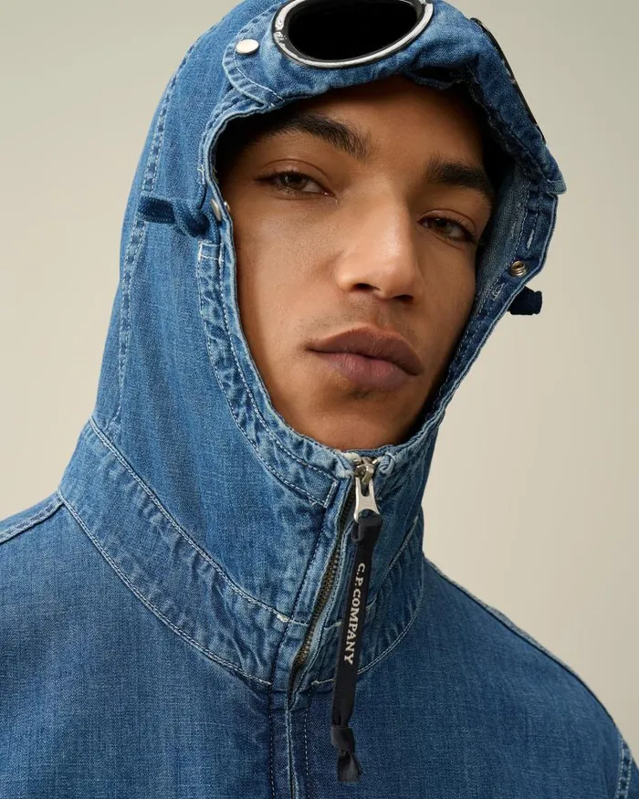 Man Blu Goggle Jacket Stone Bleach 8211 Blue CP Company Jacket and Coats