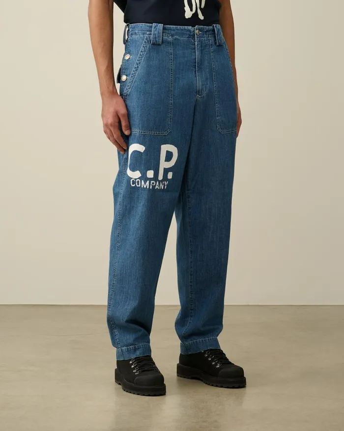 Man Blu Loose Pants Stone Bleach 8211 Blue CP Company Trousers