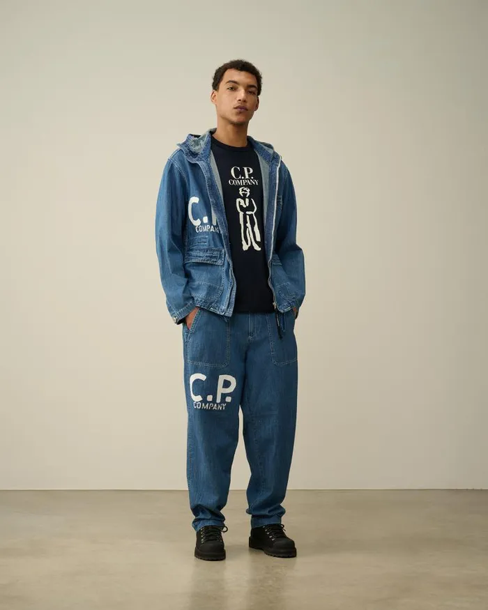 Man Blu Loose Pants Stone Bleach 8211 Blue CP Company Trousers
