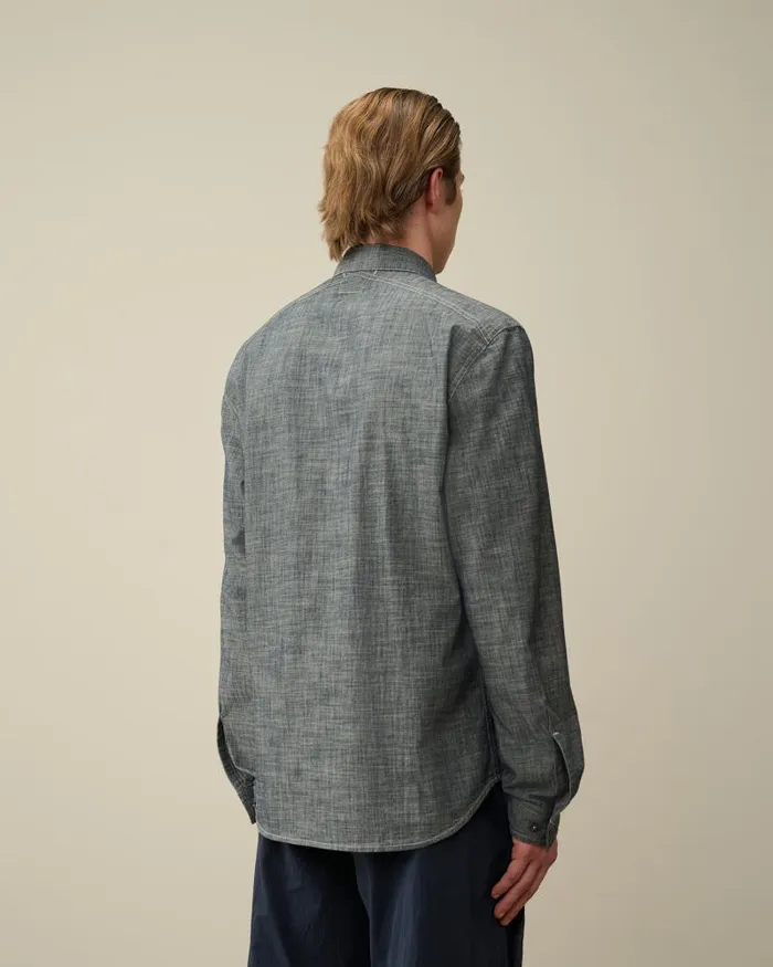Man Chambray Long Sleeved Logo Shirt Denim 8211 Blue CP Company Shirt