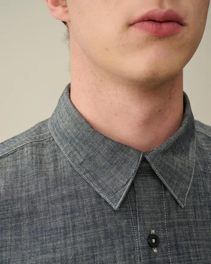 Man Chambray Long Sleeved Logo Shirt Denim 8211 Blue CP Company Shirt