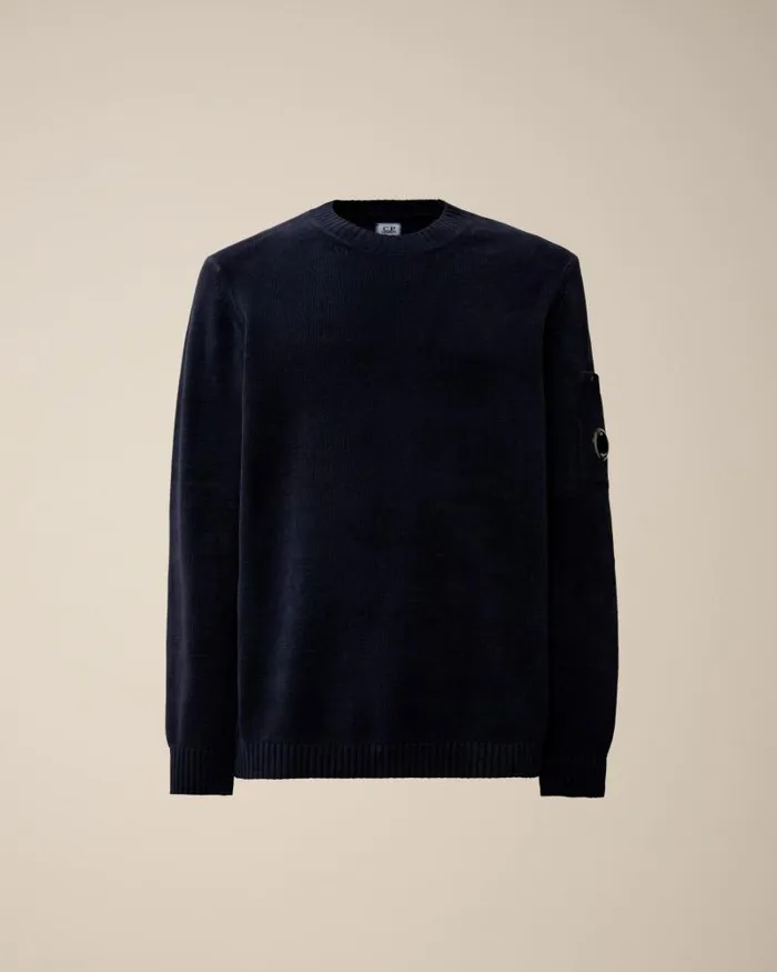 Man Chenille Cotton Knit Total Eclipse 8211 Blue CP Company Jumpers