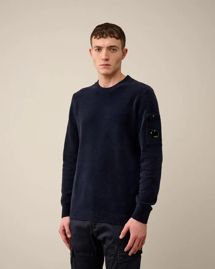 Man Chenille Cotton Knit Total Eclipse 8211 Blue CP Company Jumpers