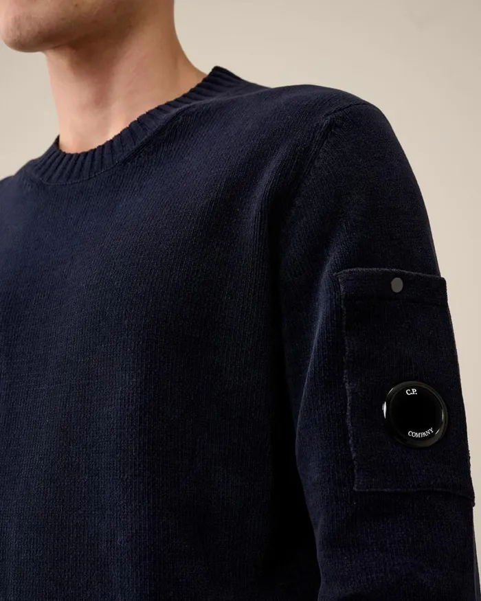 Man Chenille Cotton Knit Total Eclipse 8211 Blue CP Company Jumpers