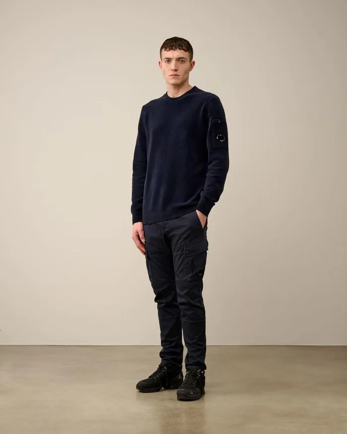 Man Chenille Cotton Knit Total Eclipse 8211 Blue CP Company Jumpers