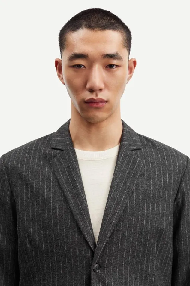 Man Cho Blazer Jacket 14996 Dark Grey Pinstripe Samse Samse Jackets and Coats