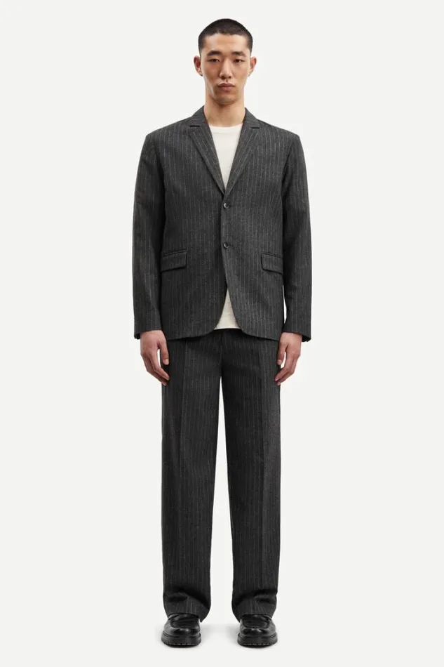 Man Christoph Trousers 14996 Dark Grey Pinstripe Samse Samse Trousers