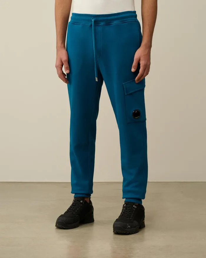 Man Cotton Diagonal Fleece Cargo Sweatpants Ink Blue CP Company Tracksuits and Shorts