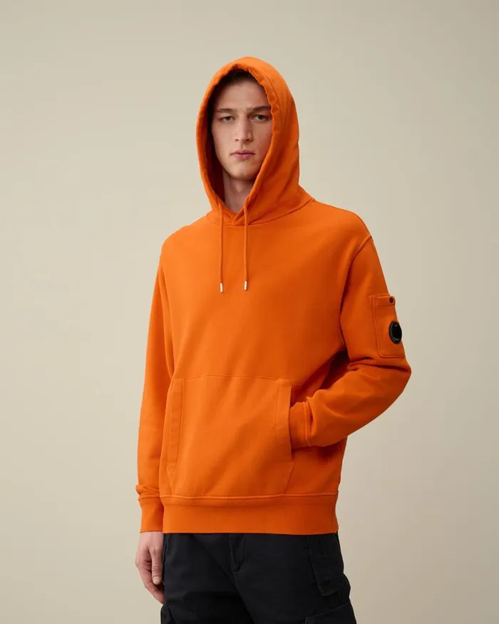 Man Cotton Diagonal Fleece Lens Hoodie Gold Flame 8211 Orange CP Company Sweatshirts